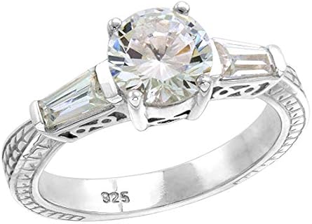Sterling Silver 3-Stone Tapered Baguette CZ Engagement Ring, Women's Vintage Style, Sizes 6-10
