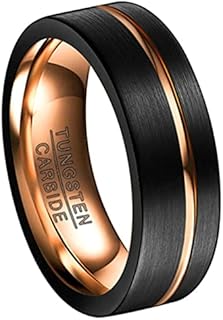 Tungsten Rings for Men 8mm Rose Gold/Blue Grooved Rose Gold and Black/Browm/Blue Two Tone Wedding Band Size 5-14