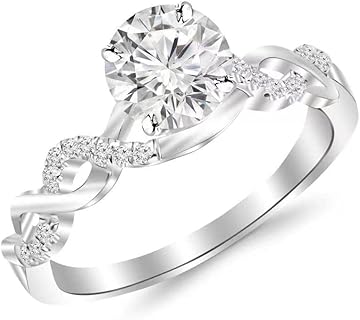1 Carat Moissanite Twisted Infinity Split Shank Engagement Ring for Women, Sterling Silver Plated with 18K White Gold, Size 6, No-metal-type, Round Brilliant Cut Gem Design