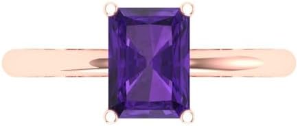 1.75 ct Radiant Cut Natural Amethyst 14k Yellow Gold Solitaire Wedding Engagement Bridal Promise Ring