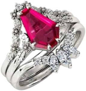 Pestal Floral Design Coffin Shape 4.5 CT Red Ruby Engagement Ring Set Vintage Vine Leaf Style Bridal Ring Set Art Deco Ruby Weddings Rings Set