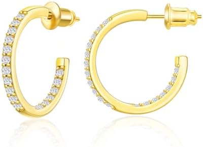 Girl Earring Hoop 14K Real Gold Plated Small Hoop Earrings for Women with Sterling Silver Post, Lightweight Gold Open Hoop Earrings for Women Girl Trendy