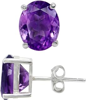 Silvershake 10X8mm Oval Shape Birthstone Gemstones White Gold Plated or Yellow Gold Plated 925 Sterling Silver Classic Stud Post Earrings Jewelry for Women