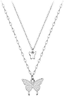 Diamond-Embellished Double Butterfly Choker Necklace with Cable Chain for Women