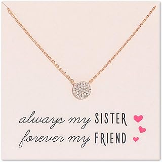 Cubic Zirconia Petite Disk Pendant Necklace with Lobster Clasp in Rose Gold, Perfect Sister Gift with a Magnetic Charm
