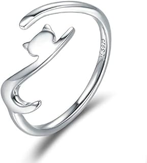 Adjustable 925 Sterling Silver Cat Engagement Ring for Women and Girls, Playful Design