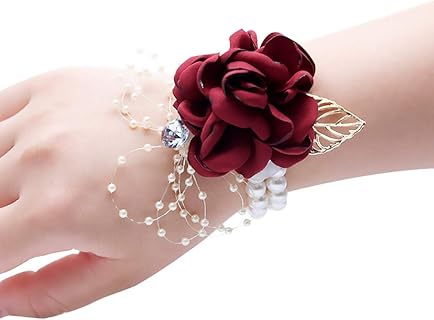 Shiwaki Bracelet Mariée Fleurs en Satin Résistant à la Décoloration, Taille 7x9cm, pour Mariage et Soirées, Parfait pour Toutes Tailles de Poignet