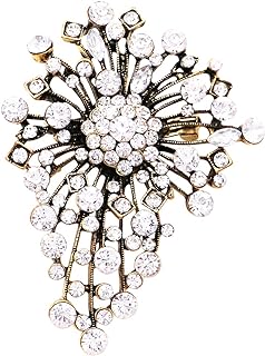 Rosemarie & Jubalee Women's Vintage Crystal Rhinestone Spray Brooch Pin with Locking Safety Bar Clasp, Glass Crystal Flower Design, Alloy, 3.25