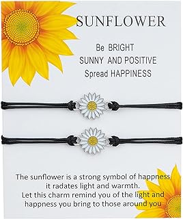 Caiyao Sunflower Pinky Promise Bracelets - Resilient Wax Rope and Durable Alloy - Best Friend Daisy Bead Jewelry with Adjustable Rope Chain for Women and Girls