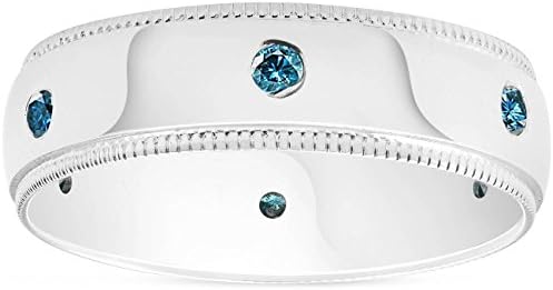 P3 POMPEII3 Mens Blue Diamond Wedding Ring 10K White Gold