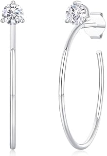 Moissanite Hoop Earrings Gifts for Women, 925 Sterling Silver with 7 Layer 18K White Gold Plating Hoop Hypoallergenic Earring, D Color VVS1 Clarity Diamond Dangle Earrings