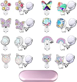 8 Pairs Clip On Earrings for Girls Women, Kids Dress up Cute Earrings, Butterfly Flower Heart Sparkly Cubic Zirconia Earrings, Hypoallergenic Non-Pierced Clip On Earrings Set - Gift for Girls