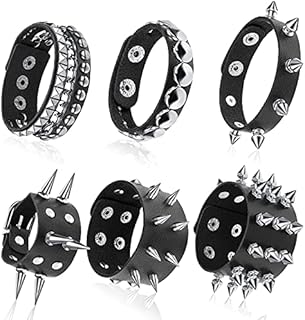Hicarer 6 Pcs Spiked Studded Bracelets Punk Leather Rivets Bracelet Cuff for Men Women Halloween Accessories