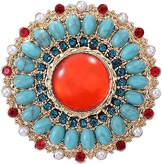 CZ Sun Flower Brooch Pin for Women Girls Gold Plated Turquoise Birthstone Ruby Red Blossom Flowers Lapel Pins Dainty Dress Accessories Birthday Party Jewelry Birthday Christmas Gift for Friend Wife Daughter