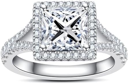 Moissanite Engagement Rings Princess Cut Wedding Ring 2.524CTTW(2CT Center Stone) D Color VVS1 Clarity 925 Sterling Silver Promise Anniversary Rings for Women with Certificate