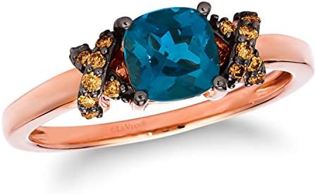 Peach Diamond Engagement Ring with Brown Diamond and Blue Topaz or Purple Amethyst for Women, Cushion Cut Design in 14k Rose Gold by LeVian, Size 6.5