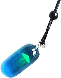 Glow in the Dark Jellyfish Pendant Necklace with Rope Chain - No Gemstone - Enchanting Gift for Women and Girls - Blue Ocean Sea Life Inspired Design