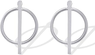 Push Back Sterling Silver Circle & Bar Stud Earrings by Boma Jewelry - Hypoallergenic and Lightweight Geometric Design for Women