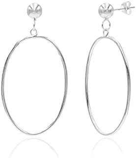 Sea of Ice Sterling Silver Open Oval Drop Dangle Hoop Bead Post Dangle Earing–5mm bead, size 25mm x 10mm - Elegant Sterling Silver Earrings for Women – Nickel-Free Jewelry