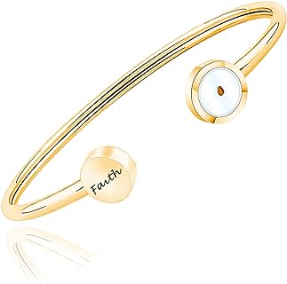 Magnetic Clasp Stainless-Steel Cross Bangle Bracelet with Mustard Seed Gem for Women and Girls - FAADBUK Christian Inspirational Jewelry Design