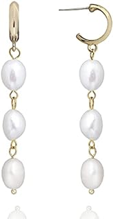 Pearl Dangle Drop Earrings for Women, Long White Pearl with Sterling Silver Post Sensitive Ears,Gold Plated 925 Silver Wedding Earrings Gift