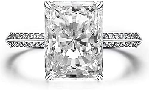 Fashionable imitation 6 carat luxury rectangular 3A zircon engagement ring set with man-made diamonds for women