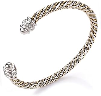 AZR Twisted Bracelets for Women Cable Wire Cuff Bangles Adjustable Valentine Day Gift Rhinestone Jewelry with Gift Box