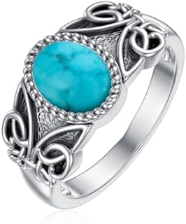 Stackable Turquoise Ring in 925 Sterling Silver with Oval Cut Gem for Women, Vintage Bohemian Design - Perfect Gift for Mother's Day, Christmas, Birthdays