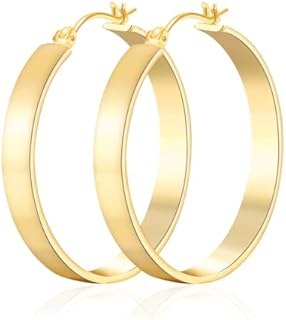 14K Yellow Gold Women's Hoop Earrings with Clip-On Clasp, Trendy Chunky Design