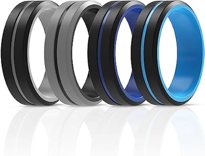 ThunderFit Silicone Wedding Rings for Men 2 Layers, Beveled Edge Rubber Engagement Bands 8.2mm Wide 2.5mm Thick - 1/2/3/4/5/6/7 Variety Multipack