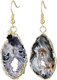 Nupuyai Natural Stone Drop Earrings for Women, Druzy Agate Geode Crystal Quartz Dangle Hook Earrings for Girls