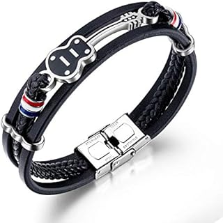 Punk Braided Leather Bracelet Guitar, Music Note Multi-layer Wristband Cuff Musical Bracelet Treble Clef Rope Valentines Gift for Father, Husband, Friends