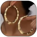 Bamboo Earrings Gold Bamboo Hoop Earrings for Women 90s Large Gold Hoop Earrings Trendy 90s Outfits for Women Hip Hop Jewelry Gifts for Girls
