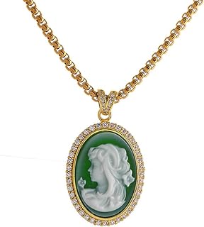 Victorian Lady Cameo Necklace, Oval Lady Maiden Cameo Pendant, Gothic Jewelry for Women Girls