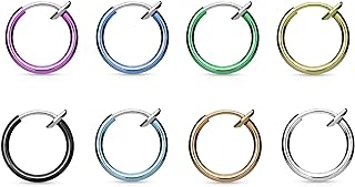 Pierced Owl - Set of 8 Titanium IP 316L Stainless Steel Spring Action Non Piercing Septum, Ear, or Nose Hoop Rings