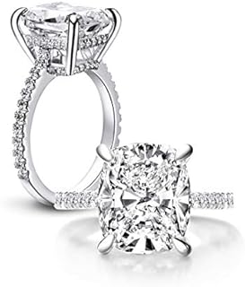 AINUOSHI 6 Carat Clear Cushion Cut CZ Cubic Zirconia Solitaire Wedding Engagement Ring 925 Sterling Silver