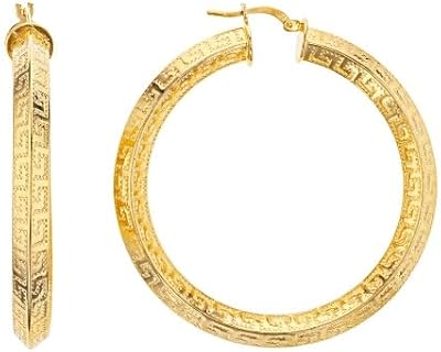 18k Yellow Gold Over Bronze Greek Hoop Earrings - 18k Gold Hoop Earrings – Luxury Earrings for Women - Gold Hoop Earrings for Women - Greek Style Earrings - Designer Inspired Earrings - 2 Inch