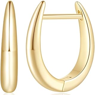 Clip-On 14K Gold U-Shaped Live-In Hoop Earrings for Women - Mirror-Like Polish, Contemporary Design