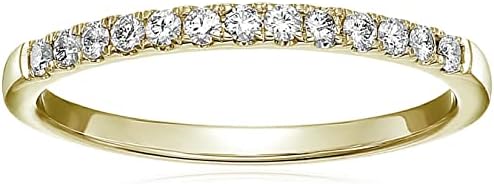 1/5 carat (ctw) Diamond Wedding Anniversary Band for Women, Half Eternity Round Diamond Engagement Ring 14K Yellow Gold Prong Pave Set 0.20 cttw, Size 4-10