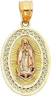 Other-Clasp-Type 14k Yellow and White Gold Our Lady Of Guadalupe Pendant for Women, 20x20mm Design without Gemstone