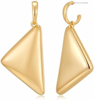 Women's Gold-plated Brass Geometric Triangle Dangle Earrings with Push Back Design