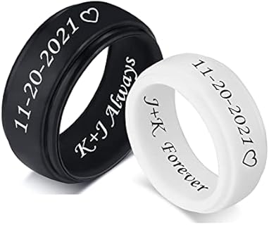 2Pcs Personalized Silicone Couple Rings 8MM Breathable Rubber Step Edge Comfort Fit Rings Wedding Band Promise Egagement Rings for Him Her,Birthday Gift for Husband Wife,7 Colors Option