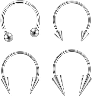 Stainless Steel Spike Nose Ring Set with 16G Septum & 18G Horseshoe Designs by BodyAce, Excellent for Tragus, Helix, Rook Lip Piercings, Ideal for Piercing Enthusiasts