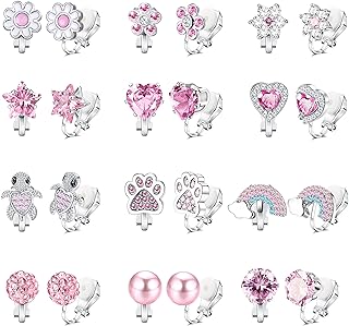 Jstyle Disney Clip-On Earrings with Cubic Zirconia & Pearl Accents for Girls and Women - Flower, Heart & Butterfly Designs