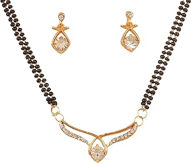 Touchstone Indian Bollywood Bridal Black Bead Necklace with Spring Ring Clasp in Gold or Silver Tone, Featuring Rhinestone and Alloy Metal