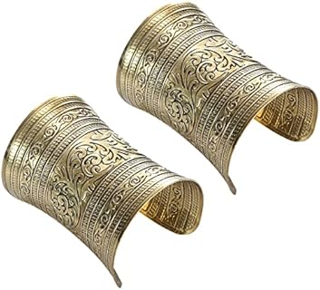 2 PCS Cuff Bracelets for Women Vintage Ethnic Wide Open Chunky Gold Silver Wrist Cuff Warp Bracelets for Cosplay or Belly Dance