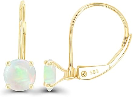 14k Gold Plated 925 Sterling Silver 5mm Round Hypoallergenic Genuine Birthstone Leverback Earrings