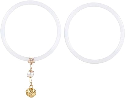 Glass Imitation Jade Bangles Classic Geometric Women Bangle Elegant Bracelets with Small Bell, Hanfu Accessories, Chinese Style Vintage Jade Bracelet, White