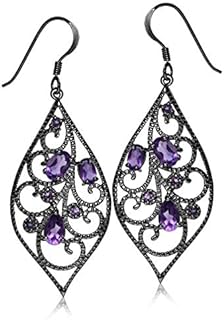 Silvershake Yellow Gold Plated or Black Rhodium Plated 925 Sterling Silver Scroll/Filigree Victorian Style Drop Dangle Hook Gemstone Earrings Jewelry for Women