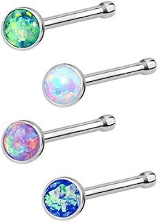 Forbidden Body Jewelry 20g 6mm Surgical Steel, Gold IP Plated & Rose Gold IP Plated Synthetic Opal Top Nose Stud